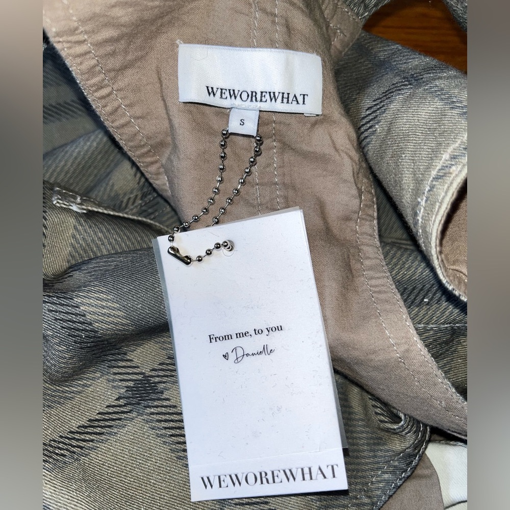 NWT WeWoreWhat basic overalls small plaid tan fal… - image 5